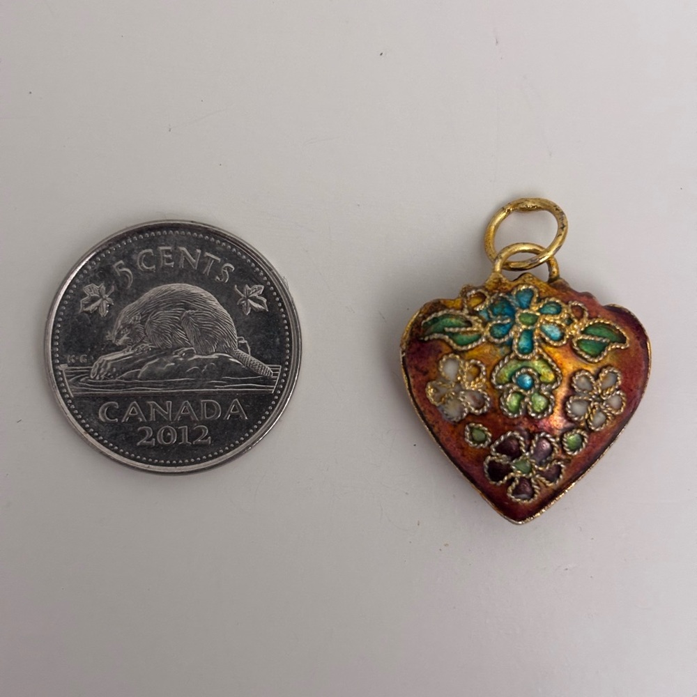 Vintage Chinese Bronze Floral
Heart Pendant